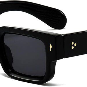 Thick Frame Square Sunglasses for Women Men Chunky Rectangle Sun Glasses Black S